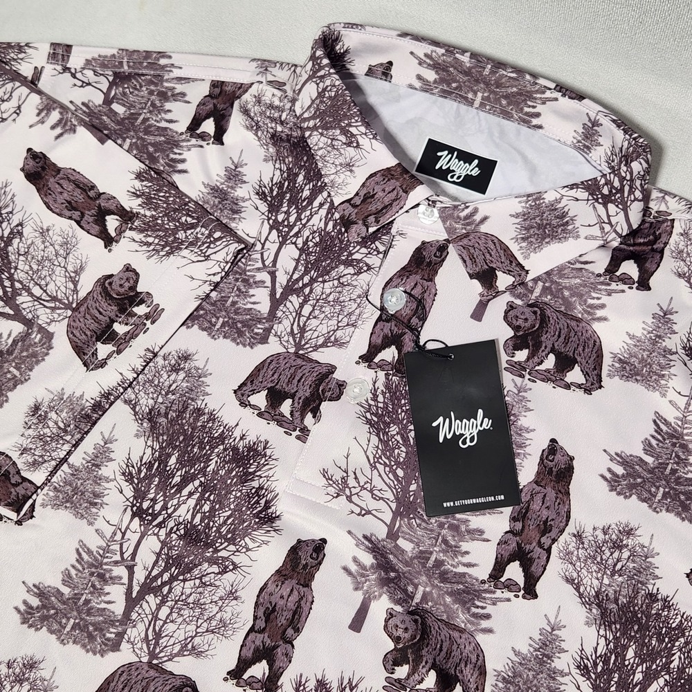 Men's‎ WAGGLE Performance Golf Polo shirt 3XL Grizz AOP brown/white grizzly Bear